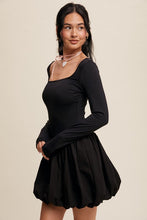 Black Elegant White Long-Sleeve Dress With Bubble Skirt