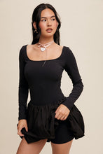 Black Elegant White Long-Sleeve Dress With Bubble Skirt