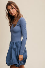 Denim Elegant White Long-Sleeve Dress With Bubble Skirt