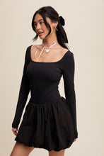 Black Elegant White Long-Sleeve Dress With Bubble Skirt