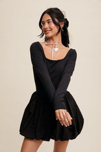 Black Elegant White Long-Sleeve Dress With Bubble Skirt