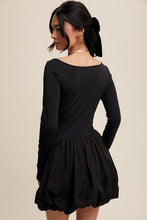 Black Elegant White Long-Sleeve Dress With Bubble Skirt