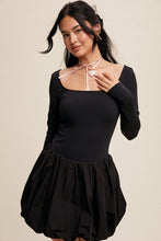 Black Elegant White Long-Sleeve Dress With Bubble Skirt