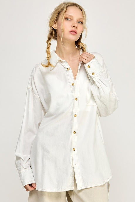 Off White Oversized Contrast Stitches Boyrfriends Shirt