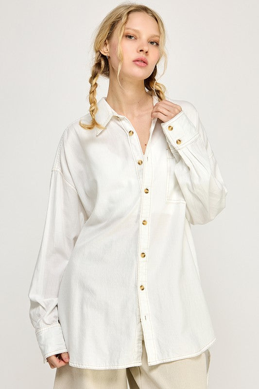 Off White Oversized Contrast Stitches Boyrfriends Shirt