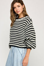 Off White/Black Striped Oversized Chunky Comfy Sweater Top
