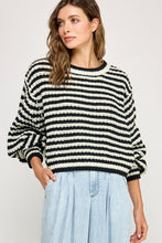 Off White/Black Striped Oversized Chunky Comfy Sweater Top