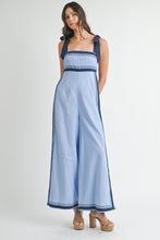 Periwinkle Linen Mix Chevron Sail Shoulder Strap Jumpsuit
