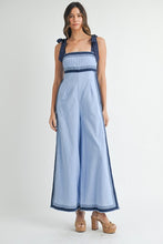 Periwinkle Linen Mix Chevron Sail Shoulder Strap Jumpsuit