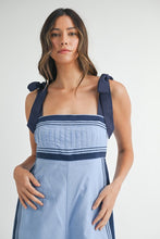 Periwinkle Linen Mix Chevron Sail Shoulder Strap Jumpsuit