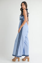 Periwinkle Linen Mix Chevron Sail Shoulder Strap Jumpsuit