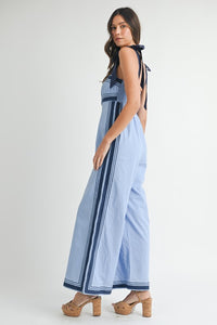 Periwinkle Linen Mix Chevron Sail Shoulder Strap Jumpsuit