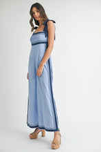 Periwinkle Linen Mix Chevron Sail Shoulder Strap Jumpsuit