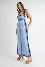 Periwinkle Linen Mix Chevron Sail Shoulder Strap Jumpsuit