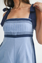 Periwinkle Linen Mix Chevron Sail Shoulder Strap Jumpsuit