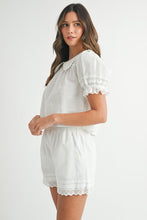 Off White Peter Pan Collar Babydoll Blouse And Shorts Set