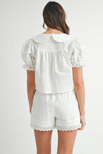 Off White Peter Pan Collar Babydoll Blouse And Shorts Set