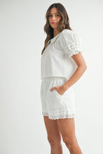 Off White Peter Pan Collar Babydoll Blouse And Shorts Set