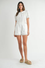 Off White Peter Pan Collar Babydoll Blouse And Shorts Set