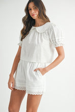 Off White Peter Pan Collar Babydoll Blouse And Shorts Set