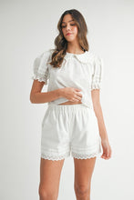 Off White Peter Pan Collar Babydoll Blouse And Shorts Set