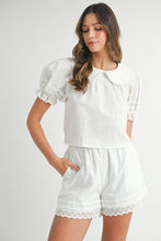Off White Peter Pan Collar Babydoll Blouse And Shorts Set