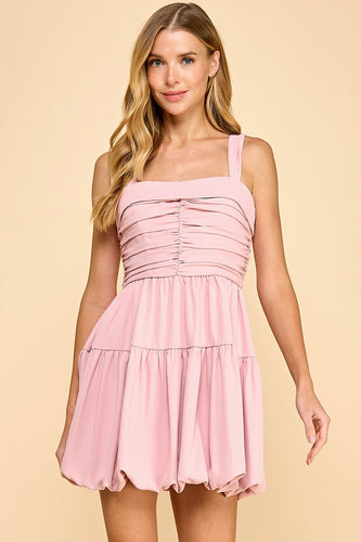 Pink Ruched Detail Fit And Flare Tank Dress