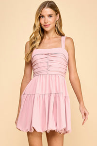 Pink Ruched Detail Fit And Flare Tank Dress