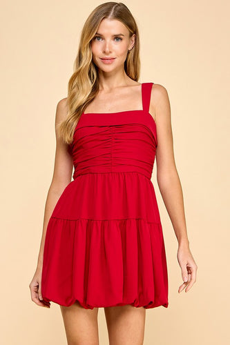 Red Ruched Detail Fit And Flare Tank Dress