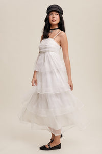 White Layered Glitter Tulle Dress