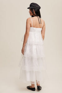White Layered Glitter Tulle Dress