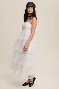 White Layered Glitter Tulle Dress