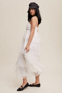 White Layered Glitter Tulle Dress