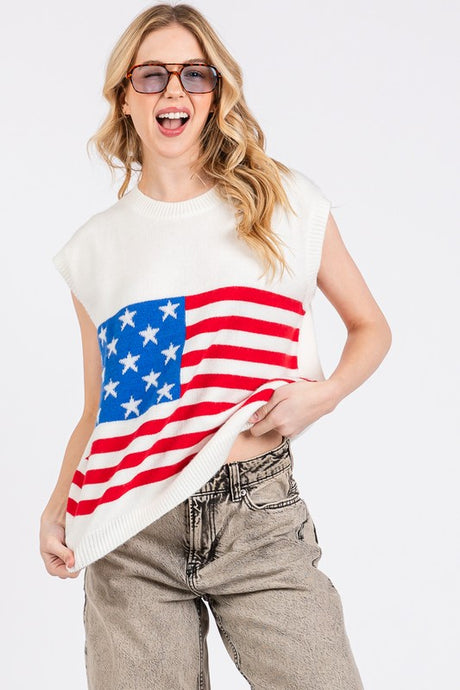 White American Flag Sweater Vest
