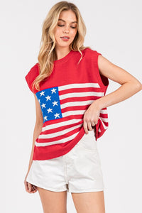 Red American Flag Sweater Vest