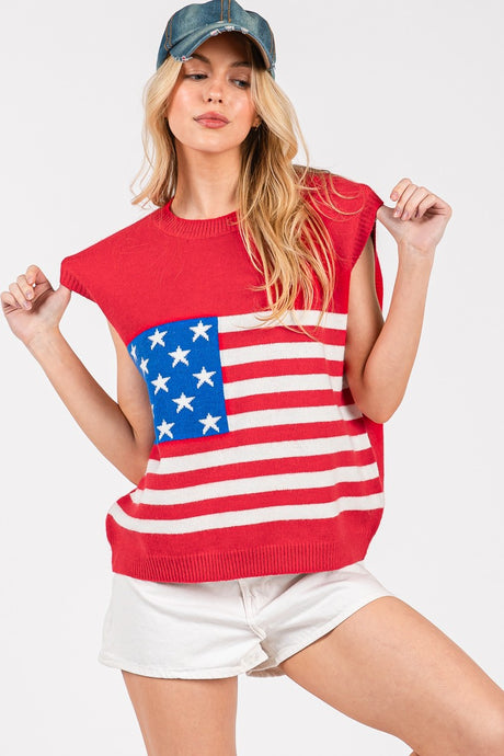 Red American Flag Sweater Vest