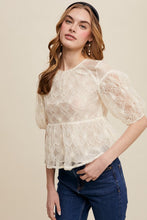 Ecru Floral Embroidered Sheer Peplum Blouse