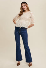 Ecru Floral Embroidered Sheer Peplum Blouse