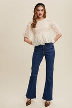 Ecru Floral Embroidered Sheer Peplum Blouse