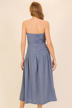 Blue/White Strapless Midi Dress