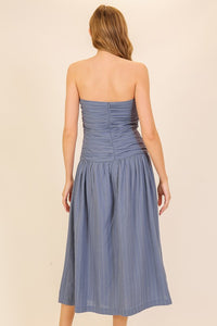 Blue/White Strapless Midi Dress