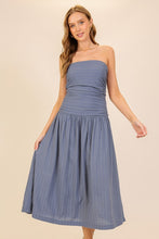 Blue/White Strapless Midi Dress