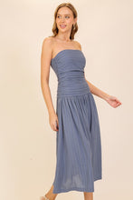 Blue/White Strapless Midi Dress