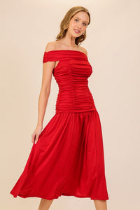 Red Elegant Off-The-Shoulder Red Dress