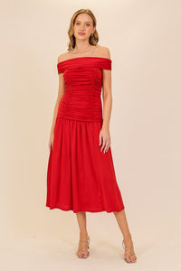 Red Elegant Off-The-Shoulder Red Dress