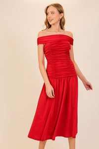 Red Elegant Off-The-Shoulder Red Dress
