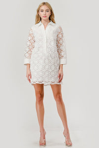 White Flower Shirt Dress