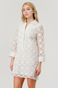 White Flower Shirt Dress