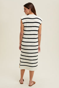 Off White/Black Striped Muscle Tank Sweater Midi Dress