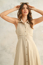 Tan Striped Button Down Shirt Dress